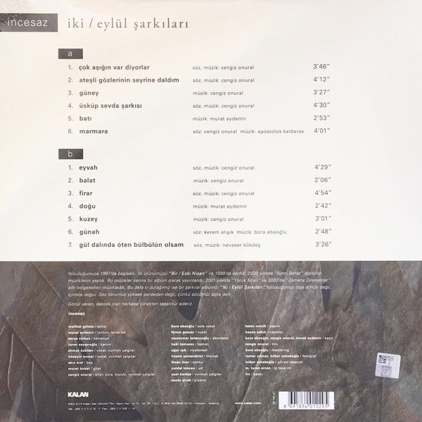 İncesaz İki Eylül Şarkıları Lp Plak