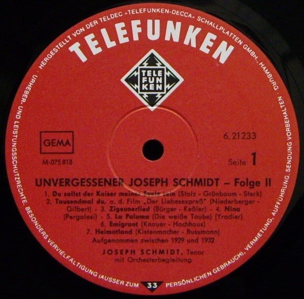 Joseph Schmidt, – Unvergessener Joseph Schmidt 2