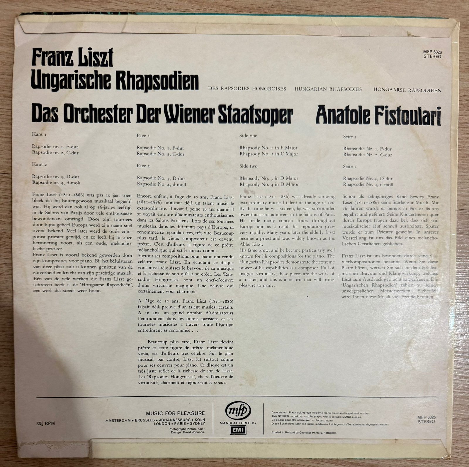 Franz Liszt Ungarische Rhapsodien Das Orchester Der Wiener staatsoper Lp Plak