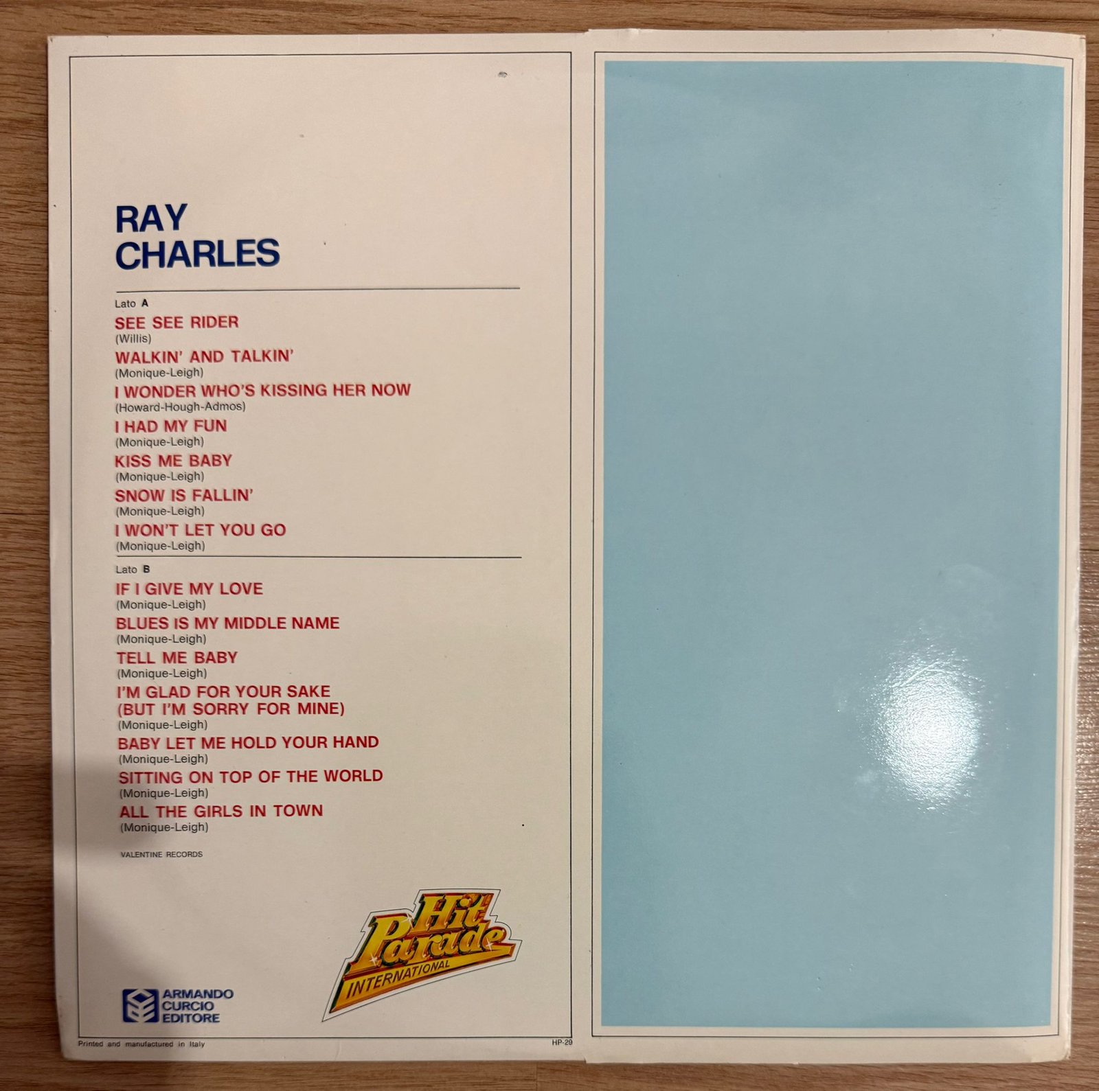 Ray Charles Hit Parade International italy vinyl lp plak