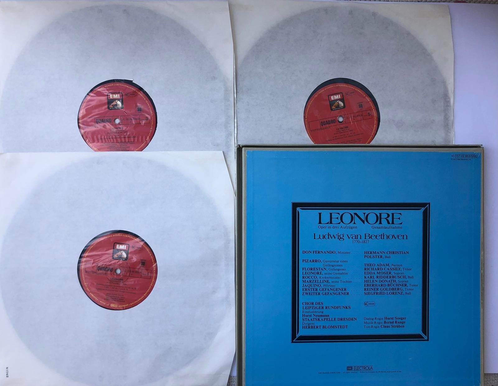 Beethoven - Edda Moser, Richard Cassilly, Theo Adam, Leonore 3 Lp Plak, LP, Album, Stereo