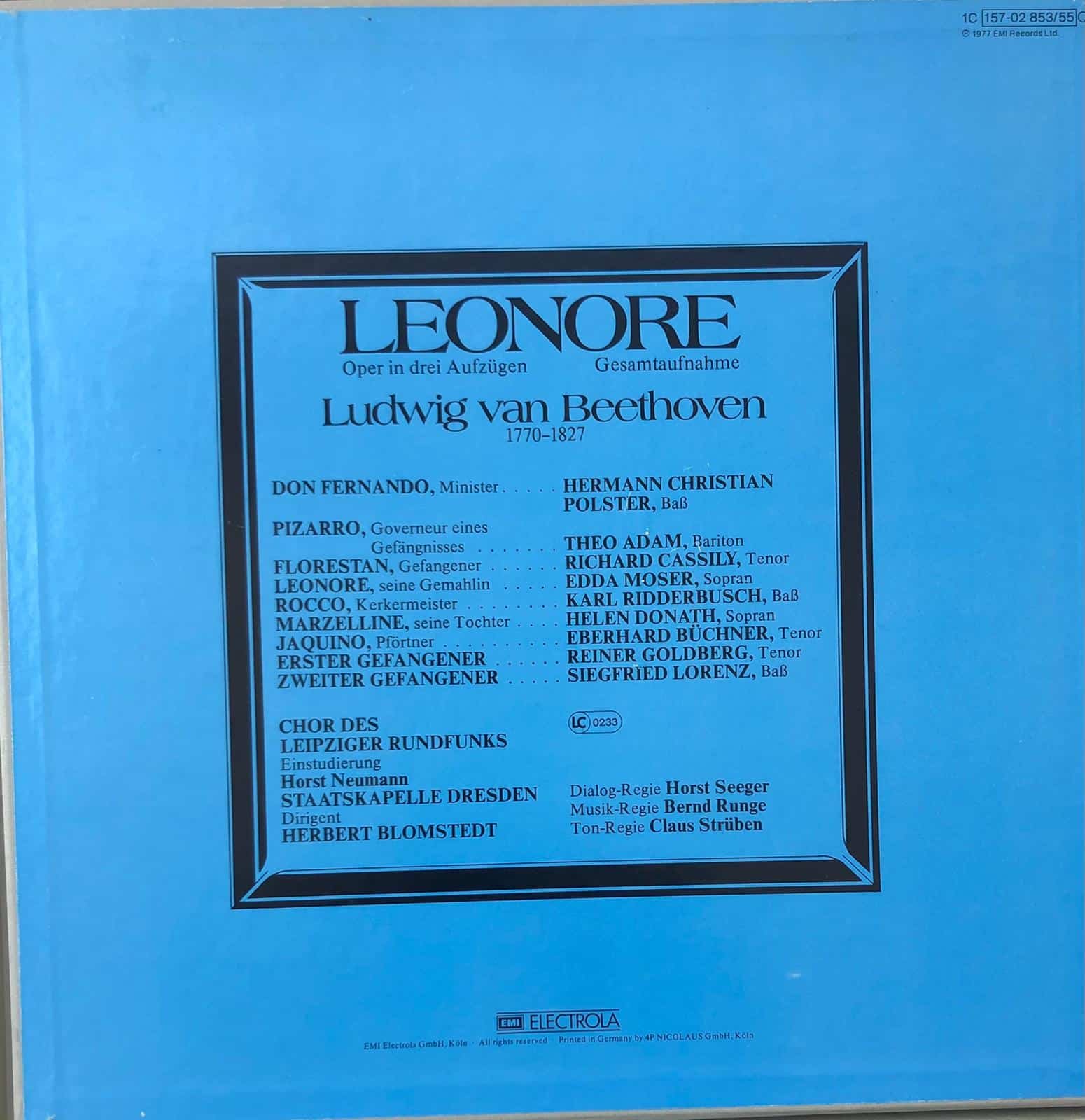 Beethoven - Edda Moser, Richard Cassilly, Theo Adam, Leonore 3 Lp Plak, LP, Album, Stereo